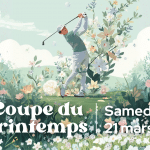 Illustration d’un golfeur avec des fleurs en arrière-plan annonçant la Coupe du Printemps à Golf Up
